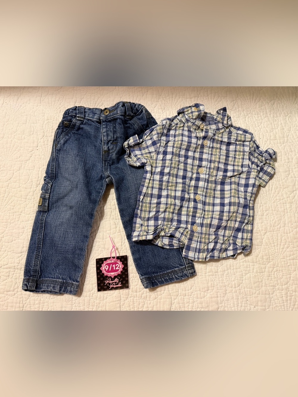 Wrangler Blue Plaid Button-Down Shirt and Denim Pants Set